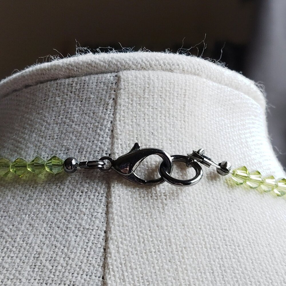 Artisan Beaded Necklace Green Faceted Stones, Glossy Brown Beads & Silver Accent - Picture 9 of 9